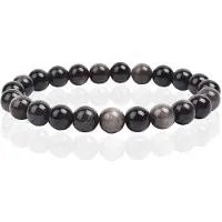 Memphis Natuursteen Armband met 8mm Kralen - Silver Obsidian