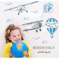 Tofok Muursticker Deursticker Meubelsticker Tofok Kinderkamer babykamer vliegtuig ballon luchtballon Blauw