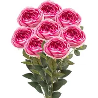 Emerald Kunstbloemen boeket roos Joelle - 8x - fuchsia - 65 cm - decoratie bloemen
