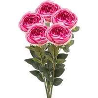 Emerald Kunstbloem roos Joelle - 5x - fuchsia - 65 cm - decoratie bloemen