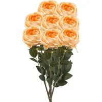 Emerald Kunstbloemen boeket roos Joelle - 8x - pastel oranje - 65 cm - decoratie bloemen