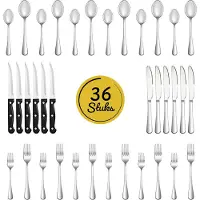 LW Collection bestekset 6 persoons 36 stuks zilverkleurig - bestek set zilver vaatwasserbestendig - Lepels, Messen, Vorken & Steakmessen