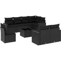 vidaXL 9-delige Loungeset met kussens poly rattan zwart