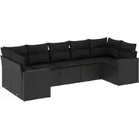 vidaXL 7-delige Loungeset met kussens poly rattan zwart