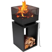 Bbq collection Vuurkorf – Met Vonkenscherm & Houtopslag – 39 x 39 x 85 cm – Zwart