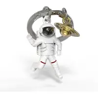 Metalmorphose sleutelhanger astronaut met saturnus - Zilver / 4 x 3.5 x 0.5 cm / Metaal