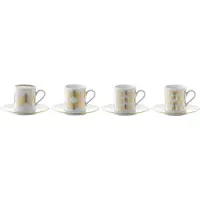 LSA International Chevron Kop en Schotel 100 ml Set van 4 Stuks - Goud / Porselein