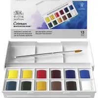Creotime 0390640 Cotman Aquarelverf Set – Sketchers’ Pocket Set – 12 Kleuren Waterverf – Compact Aquarelset met Reis Penseel
