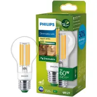 Philips Ultra Efficient LED lamp Transparant - 60 W - E27 - Dimbaar warmwit licht