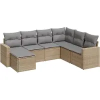 vidaXL 7-delige Loungeset met kussens poly rattan beige