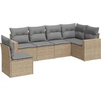 vidaXL 6-delige Loungeset met kussens poly rattan beige
