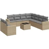 vidaXL 10-delige Loungeset met kussens poly rattan beige