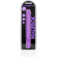Shots toys REALROCK - 12 inch - double dong - ribbels - glow in the dark - realistisch - paars