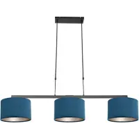 Steinhauer Hanglamp Stang 3464ZW Zwart + Kap Velours Blauw 3 lichts