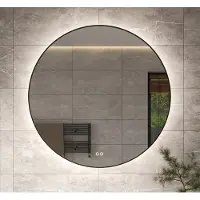 Schaere Ronde badkamerspiegel met indirecte verlichting, verwarming, touch sensor, dimfunctie en gun metal frame 120x120 cm