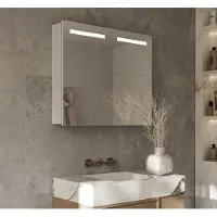 Schaere - Aluminium Badkamer Spiegelkast - Directe Verlichting - Spiegel Verwarming - Stopcontact - USB - Make-Up Spiegel - Sensor Schakelaar - 80×70 cm