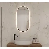 Schaere Ovale badkamerspiegel met indirecte verlichting, verwarming, touch sensor, kleurenwissel en mat zwart frame 45×90 cm