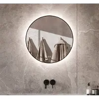 Schaere Ronde badkamerspiegel met indirecte verlichting, verwarming, instelbare lichtkleur, dimfunctie en mat zwart frame 60x60 cm