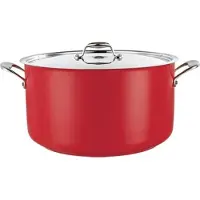 HorecaTraders Kookpan middel | Rood | RVS | 9.5 Liter | 28cmØ | Gas, elektrisch, keramisch en inductie