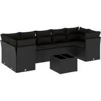 vidaXL 8-delige Loungeset met kussens poly rattan zwart