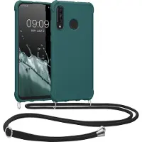 Kwmobile telefoonhoesjegeschikt voor Huawei P30 Lite - Hoesje van siliconen met telefoonkoord - In petrol