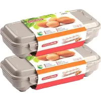 PlasticForte Eierdoos - 2x - koelkast organizer eierhouder - 10 eieren - taupe - kunststof - 27 x 12,5 cm