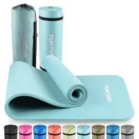 Tunturi NBR Yogamat met Draagtas - Fitnessmat Extra dik & zacht - Sportmat - Anti slip - 180x60x1.5cm - Incl Trainingsapp - Lichtblauw
