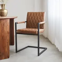 Dimehouse Industriële Eetkamerstoel Cognac Ruben - Met Armleuningen - Kunstleer - Industrieel