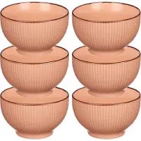 Vivalto Kommetjes/serveer schaaltjes/soepkommen - 6x - Mistique - porselein - D14 x H8 cm - zalm roze - Stapelbaar