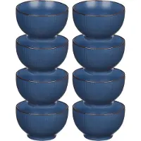 Vivalto Kommetjes/serveer schaaltjes/soepkommen - 8x - Mistique - porselein - D14 x H8 cm - blauw - Stapelbaar