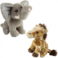 Ravensden Knuffeldieren set olifant en giraffe pluche knuffels 18 cm - Knuffeldier