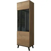 Meubella Vitrinekast - Eiken - Zwart 61x40x191 - Industrieel met glas
