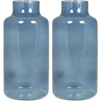 Floran Bloemenvaas Milan - 2x - transparant blauw glas - D15 x H30 cm - melkbus vaas met smalle hals - Vazen