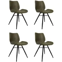 Bronx71 Industriële eetkamerstoel Barrel olijfgroen eco leer - Eetkamerstoelen set van 4.
