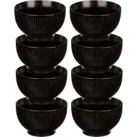 Vivalto Kommetjes/serveer schaaltjes/soepkommen - 8x - Mistique - porselein - D14 x H8 cm - zwart - Stapelbaar
