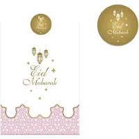 Zin El Afrah Eid Mubarak - Papieren partybags + stickervel roze 6 st.
