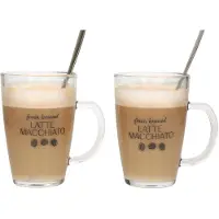Excellent Housewares Latte macchiato glazen set - 2x - incl. lepels - glas - 300 ml - koffie glazen - Koffie- en theeglaz
