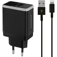 Mobiparts Thuislader Dual USB 2.4A Lightning Zwart