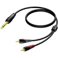 Procab Jack naar tulp kabel - Jack 6,3 mm male naar 2x Tulp male - Stereo - P