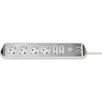 Brennenstuhl brennenstuhlestilo hoekaansluitdoosstrook met USB laadfunctie 6-weg 4x beschermende contactdozen & 2x Euro zilver/wit