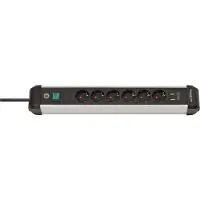 Brennenstuhl Premium Alu-Line stekkerdoos met 6 stopcontacten en USB-schakelaar zwart/lichtgrijs (3 meter)
