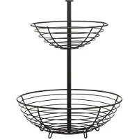Cepewa Metalen fruitmand/fruitschaal etagere 2 lagen zwart rond 30 x 40 cm - Fruitschalen