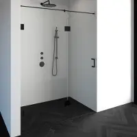 Brauer Void Nis Draaideur 2-delig 160x200cm Greep Zijkant - Mat Zwart - Veiligheidsglas - Douche, Douchedeuren - 8720359360137