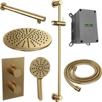 Brauer Gold Edition complete inbouw regendouche met 3 standen handdouche, rechte wandarm, glijstang en hoofddouche 30cm set 44 messing geborsteld PVD