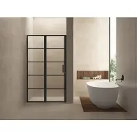 Wiesbaden Horizon Nisdeur Met Vast Paneel 110cm - Mat Zwart - Veiligheidsglas - Douche, Douchedeuren - 8719956084942
