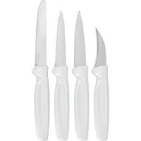 Excellent houseware 8-delige RVS messenset met wit kunststof handvat - Messenblokken