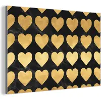 MuchoWow Wanddecoratie Metaal - Aluminium Schilderij Industrieel - Patronen - Hart - Goud - Zwart - 120x80 cm - Dibond - Foto op aluminium - Industriële muurdecoratie - Voor de woonkamer/slaapkamer