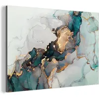 MuchoWow Wanddecoratie Metaal - Aluminium Schilderij Industrieel - Marmer print - Goud - Blauw - 30x20 cm - Dibond - Foto op aluminium - Industriële muurdecoratie - Voor de woonkamer/slaapkamer