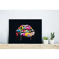 MuchoWow Wanddecoratie Metaal - Aluminium Schilderij Industrieel - Lippen - Kleurrijk - Verf - Zwart - 40x30 cm - Dibond - Foto op aluminium - Industriële muurdecoratie - Voor de woonkamer/slaapkamer
