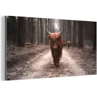 MuchoWow Wanddecoratie Metaal - Aluminium Schilderij Industrieel - Schotse hooglander - Dieren - Bomen - 160x80 cm - Dibond - Foto op aluminium - Industriële muurdecoratie - Voor de woonkamer/slaapkamer
